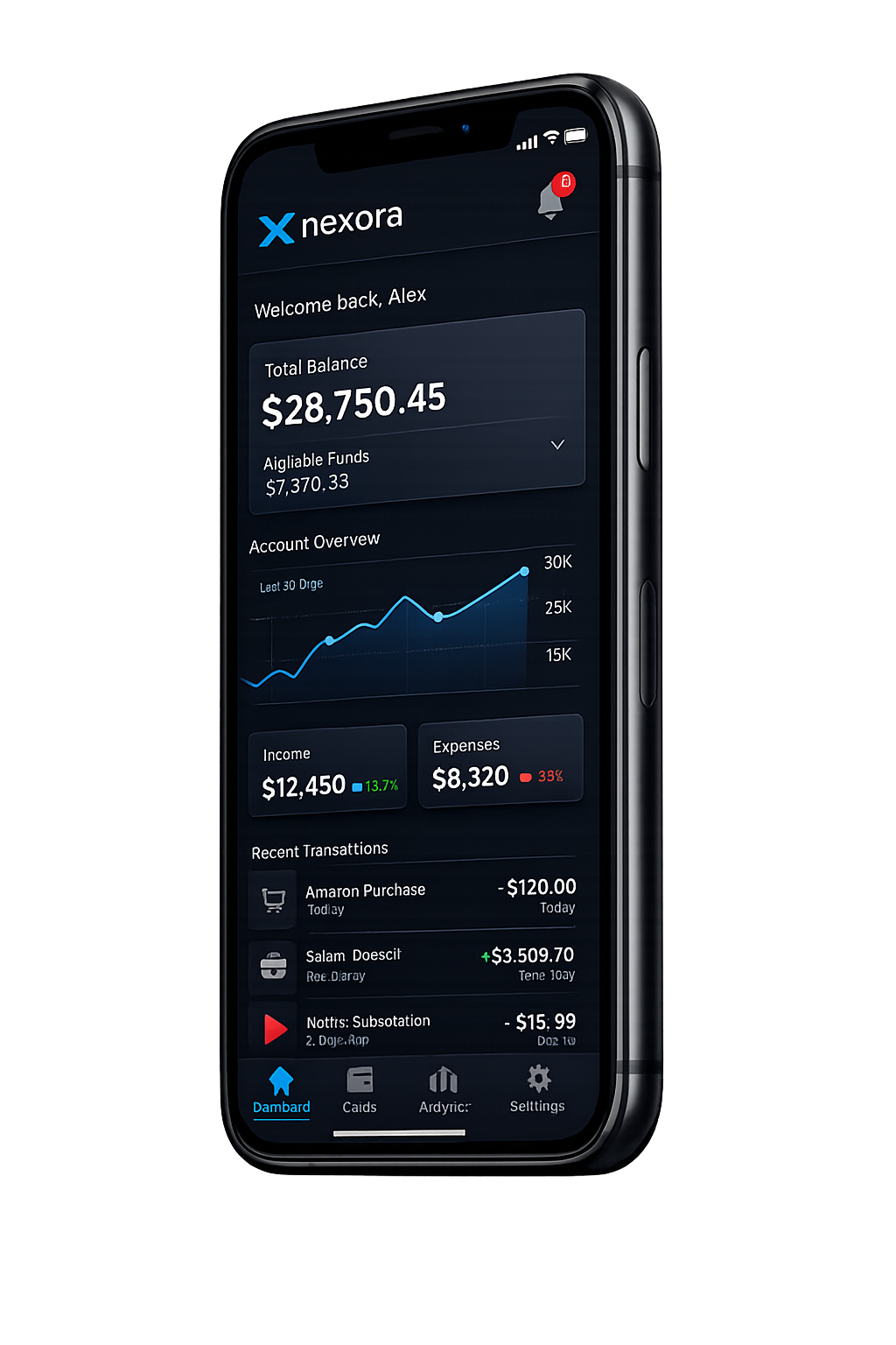 Nexora mobile banking app on iPhone